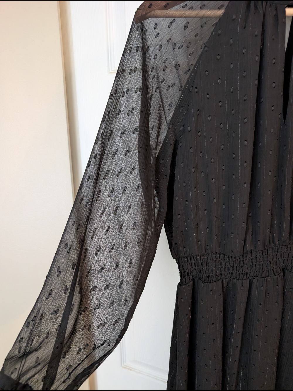 Black Long-Sleeve Swiss Dot Maxi Dress - Picture 4 of 6